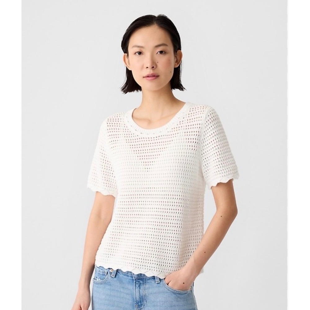 GAP White Crochet Open Knit Short Sleeve Top M Casual Coastal Cottage Feminine